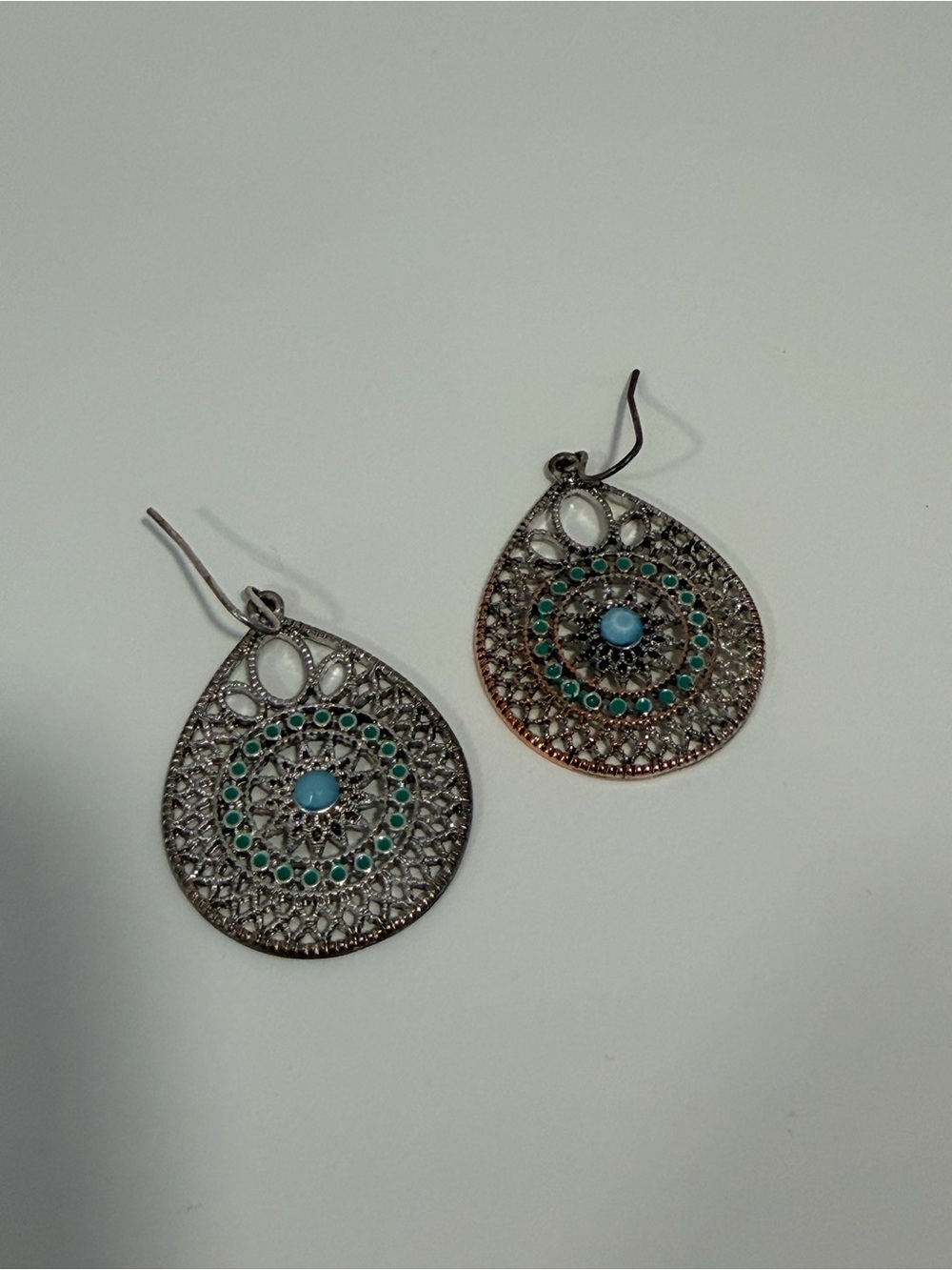 Turquoise Teardrop Filigree Dangle Earrings - Women Jewelry